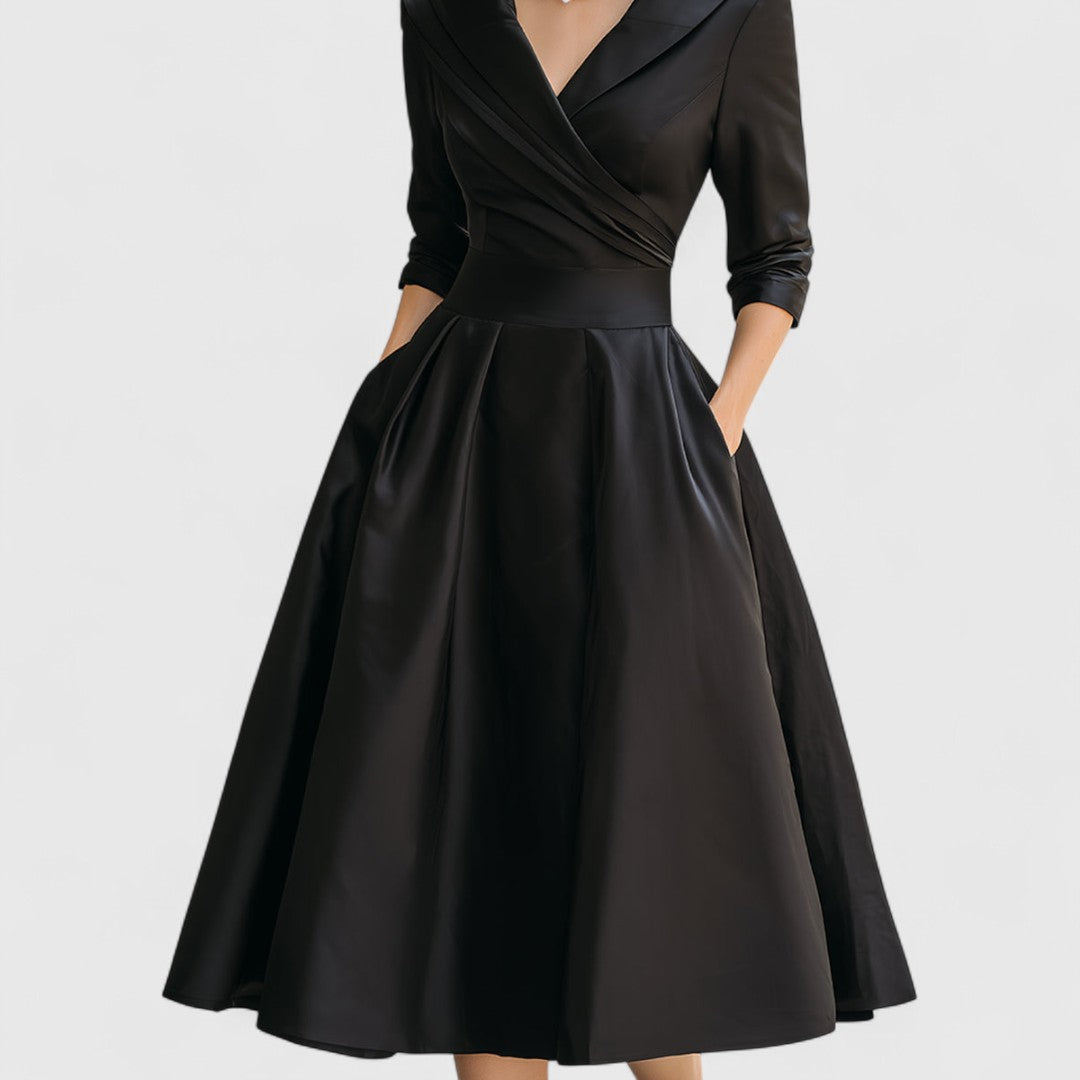 Lucienne | Women’s Elegant V-Neck Flared Midi Dress
