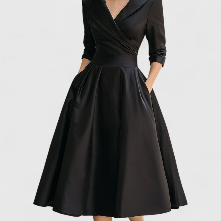 Lucienne | Women’s Elegant V-Neck Flared Midi Dress