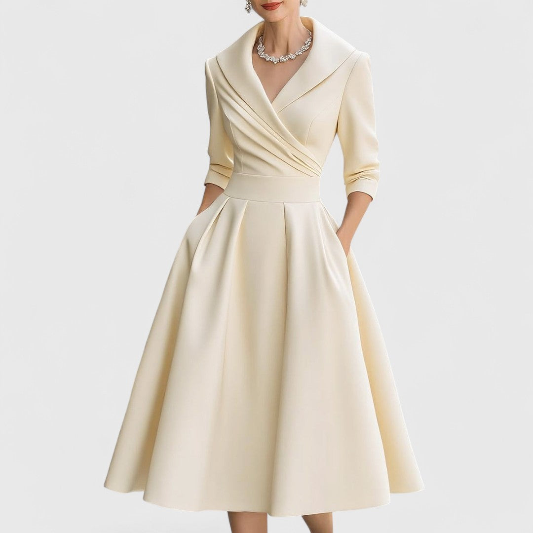 Lucienne | Women’s Elegant V-Neck Flared Midi Dress