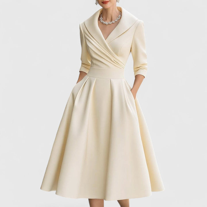 Lucienne | Women’s Elegant V-Neck Flared Midi Dress