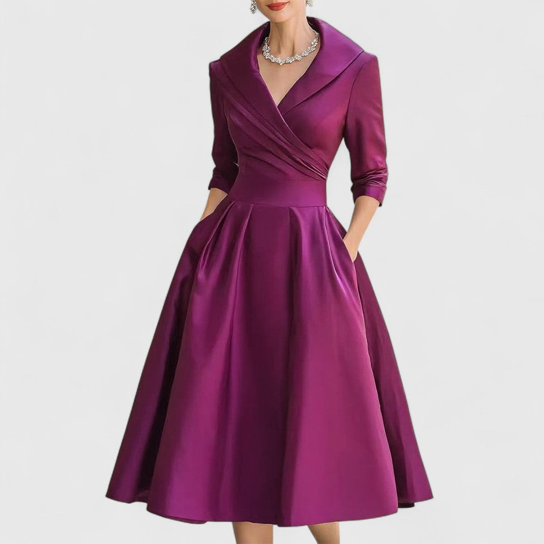 Lucienne | Women’s Elegant V-Neck Flared Midi Dress