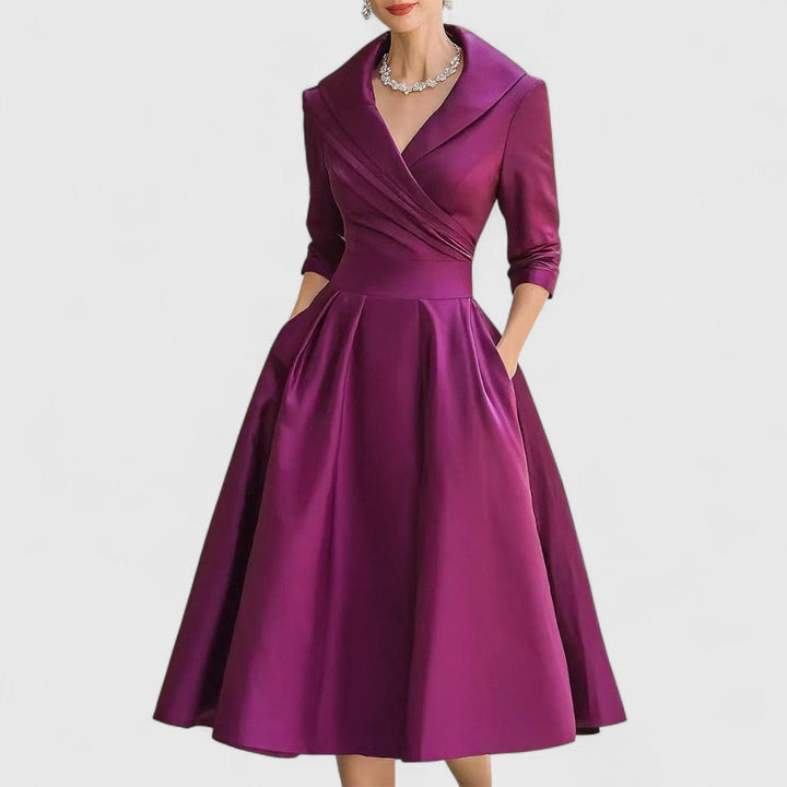 Lucienne | Women’s Elegant V-Neck Flared Midi Dress