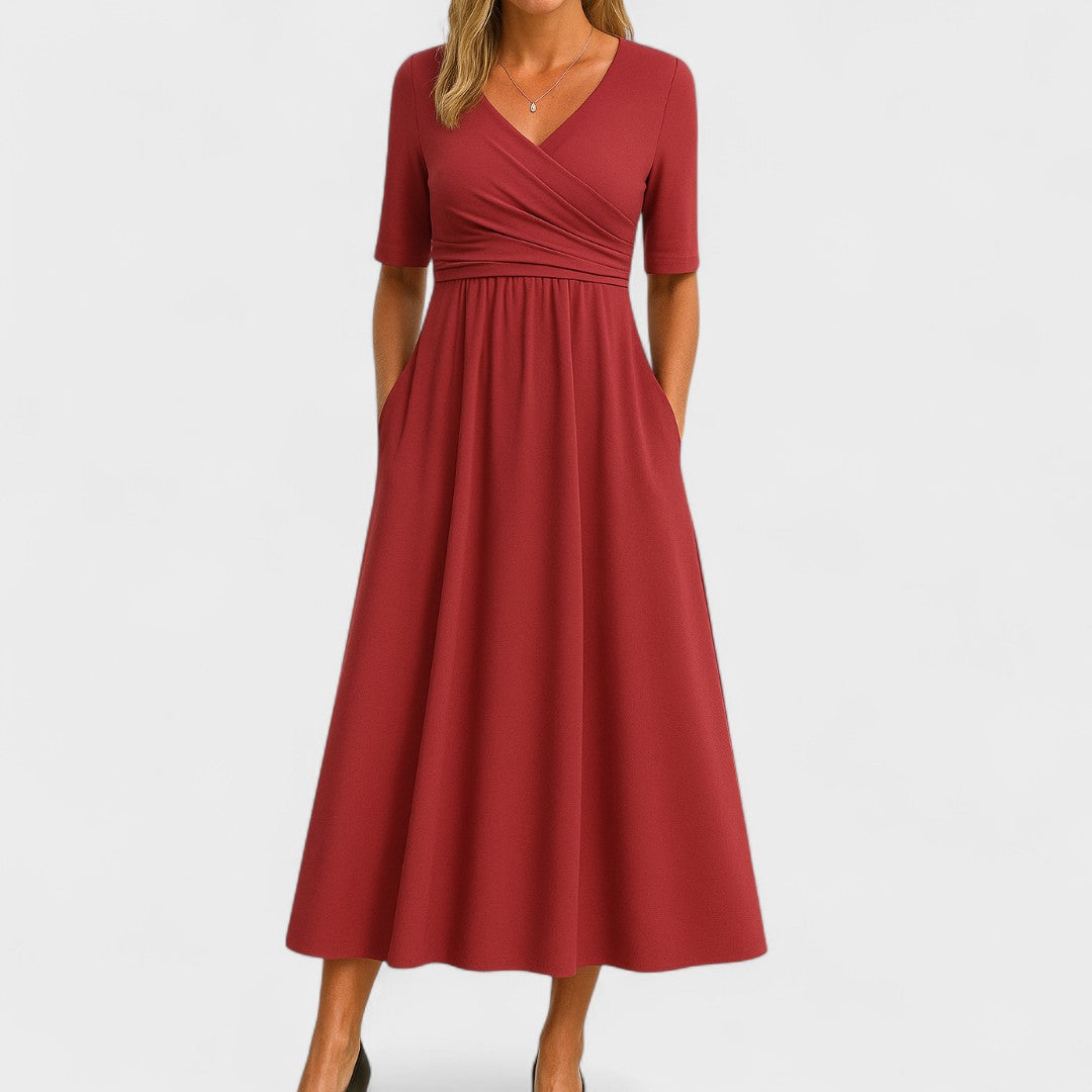 Rosalie | Women’s Elegant Wrap V-Neck Midi Dress