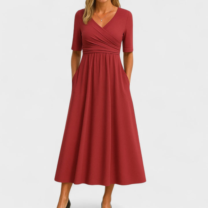 Rosalie | Women’s Elegant Wrap V-Neck Midi Dress