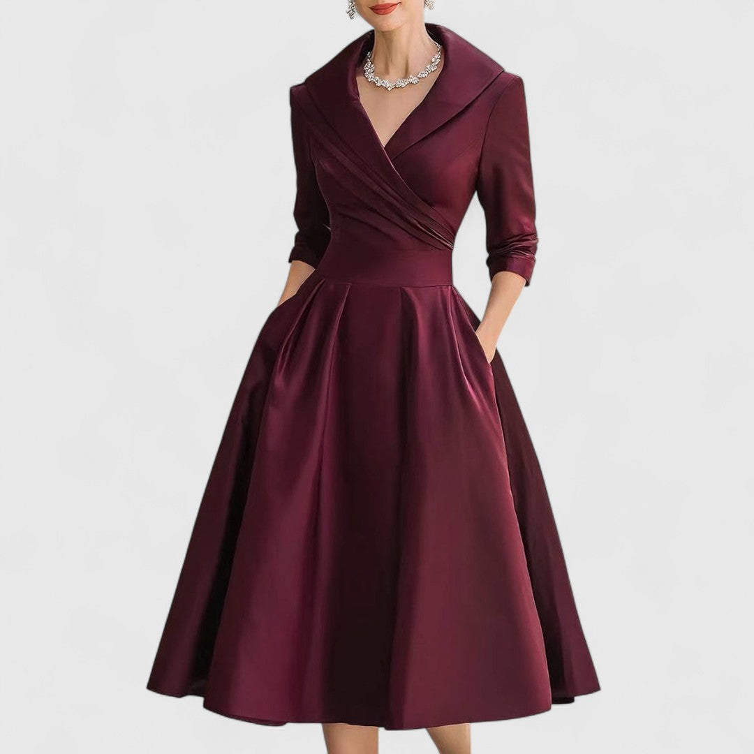 Lucienne | Women’s Elegant V-Neck Flared Midi Dress