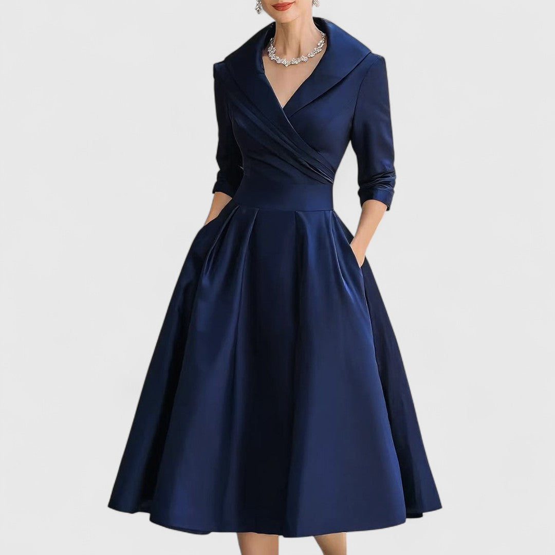 Lucienne | Women’s Elegant V-Neck Flared Midi Dress