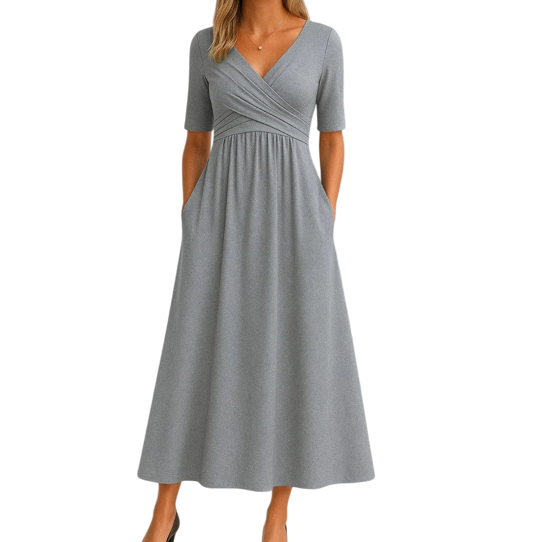 Camille | Women’s Wrap-Style V-Neck Midi Dress with Pockets