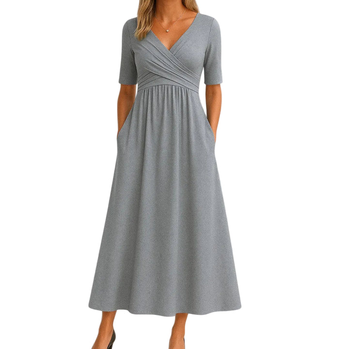 Camille | Women’s Wrap-Style V-Neck Midi Dress with Pockets