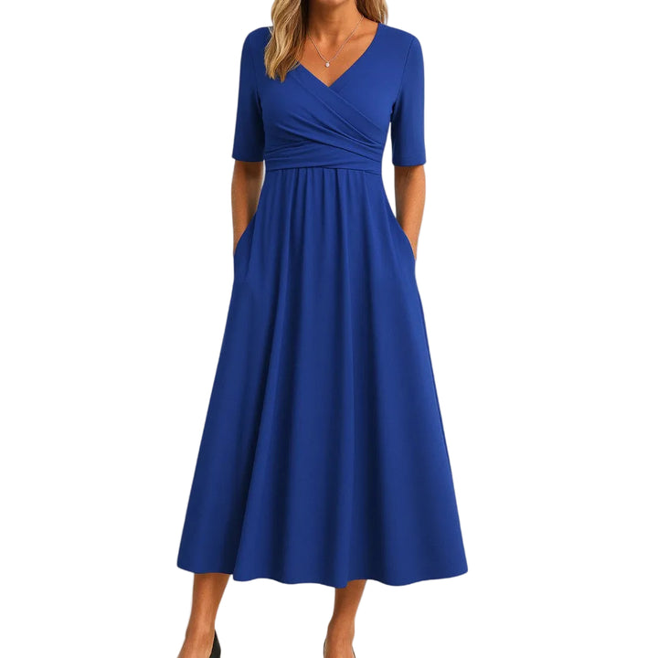 Camille | Women’s Wrap-Style V-Neck Midi Dress with Pockets