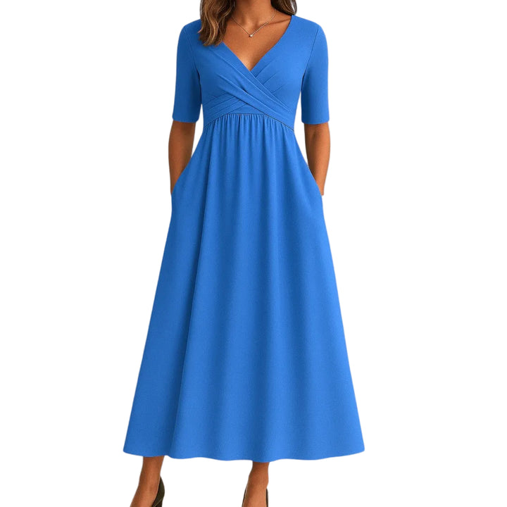 Camille | Women’s Wrap-Style V-Neck Midi Dress with Pockets