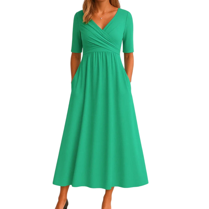 Camille | Women’s Wrap-Style V-Neck Midi Dress with Pockets