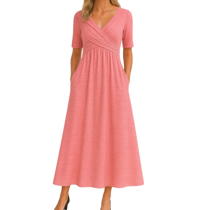 Camille | Women’s Wrap-Style V-Neck Midi Dress with Pockets