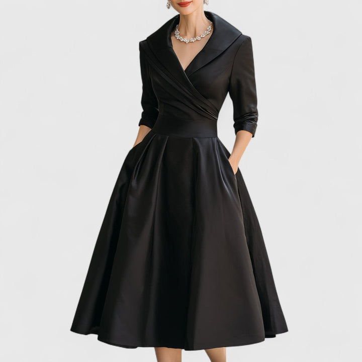 Lucienne | Women’s Elegant V-Neck Flared Midi Dress