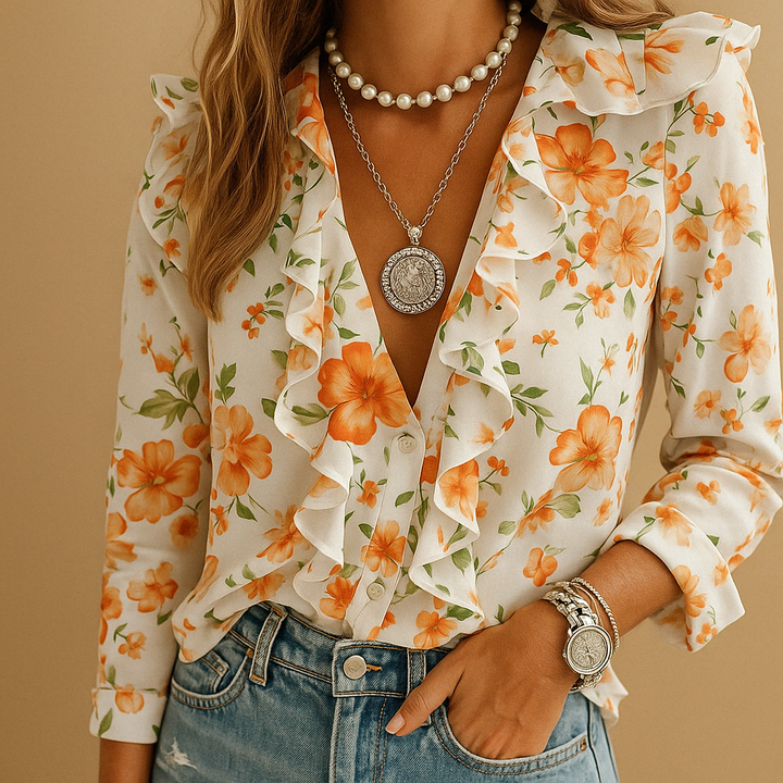 Marielle | Women’s Butterfly Print Ruffle Blouse
